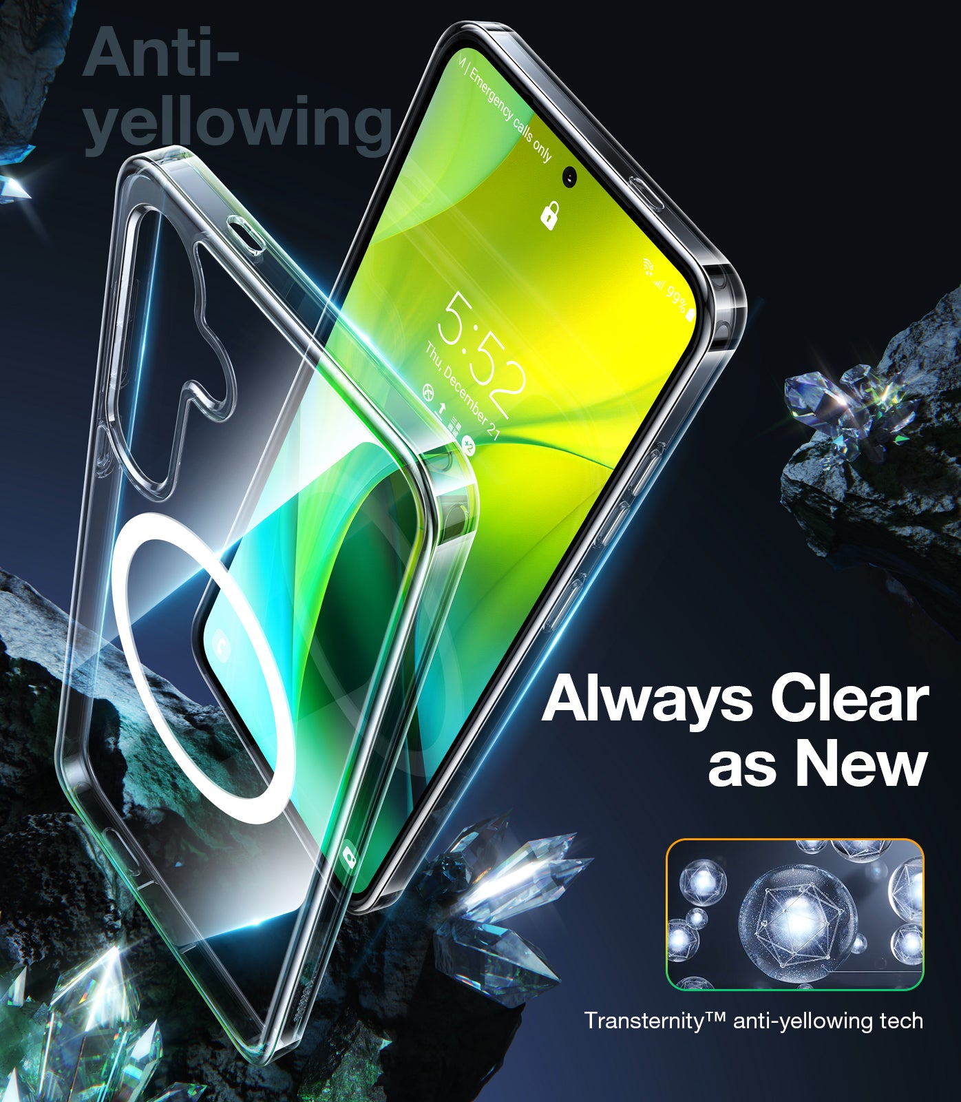 TORRAS Magnetic Crystal Clear for Samsung Galaxy S24 Plus Case, Snap to MagSafe, Drop Tested, Non-Yellowing Slim Fit Protective for 2024 Samsung Galaxy S24 Plus Phone Case, Diamond-Mag, Clear