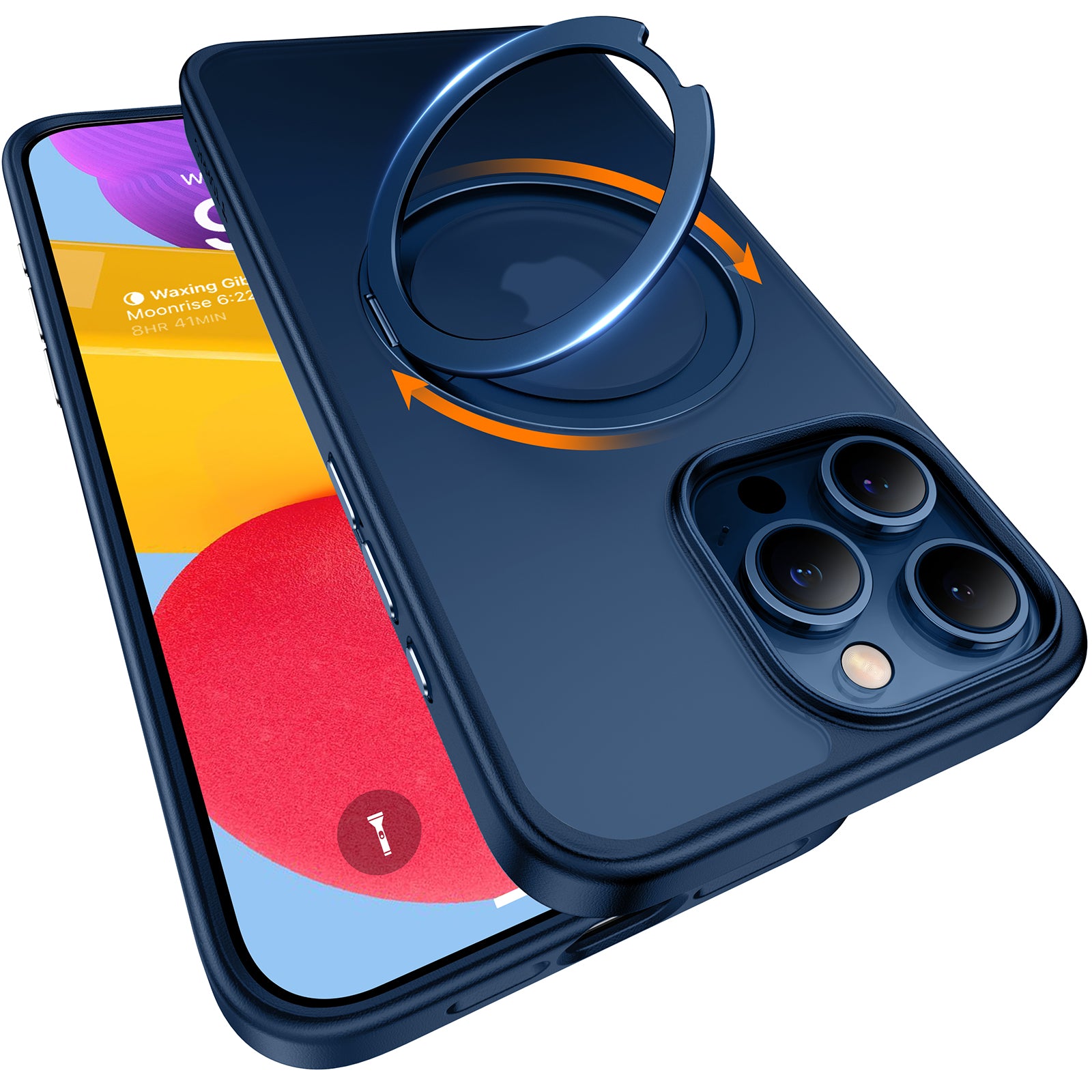 TORRAS 360°Rotatable Magnetic Ring for iPhone 15 Pro Max Case, Fit for MagSafe with Stand & Ring Holder, Mil-Grade Shockproof Translucent Back for iPhone 15 ProMax Case Ostand Pro, Blue Navy Blue