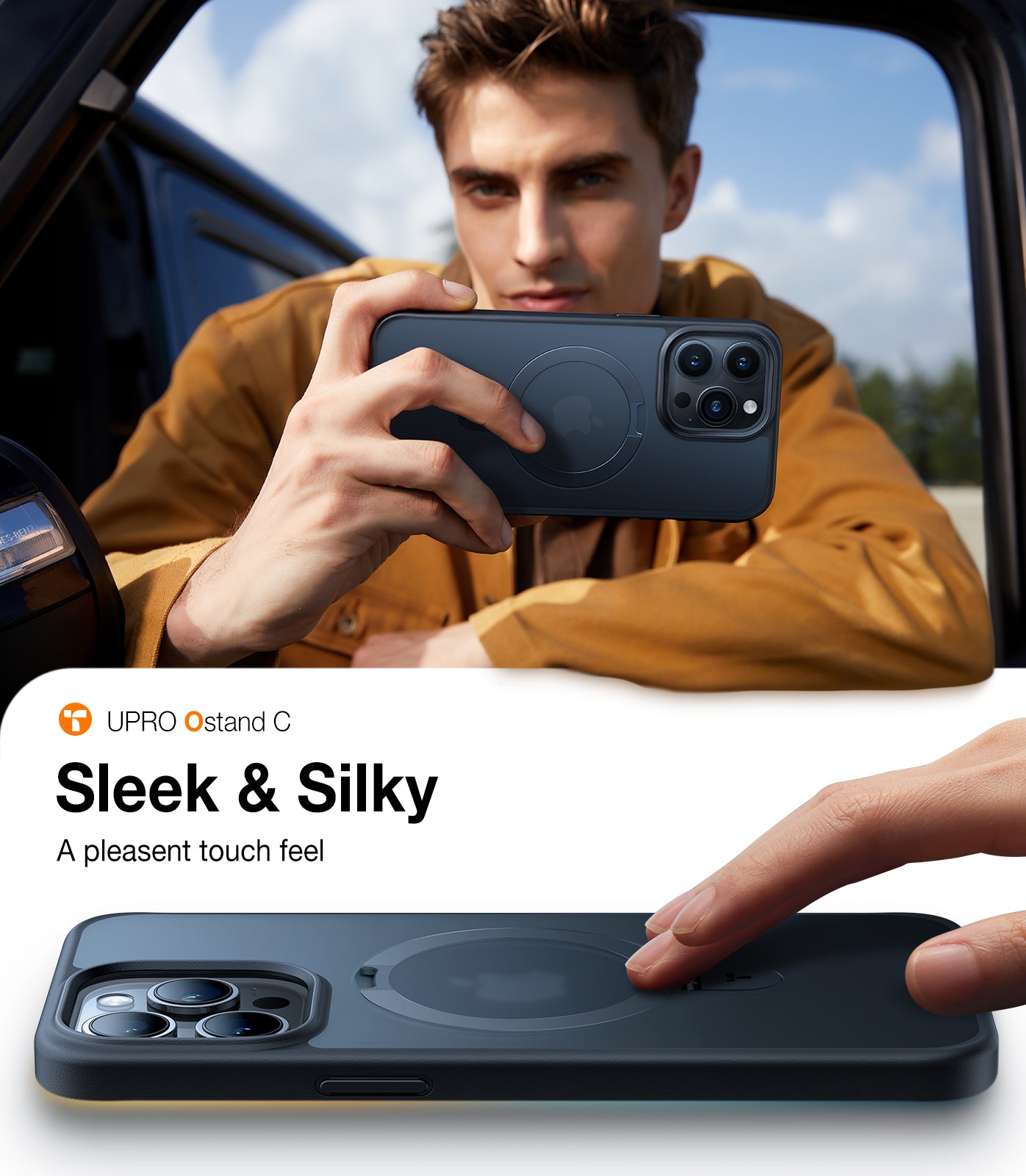 TORRAS Magnetic Ostand for iPhone 15 Pro Max Case 6.7 inch, [Mil-Grade Drop Tested][Compatible with MagSafe][Built in Kickstand] Translucent Slim Back Soft Edge, Ostand Matte, Frost Black