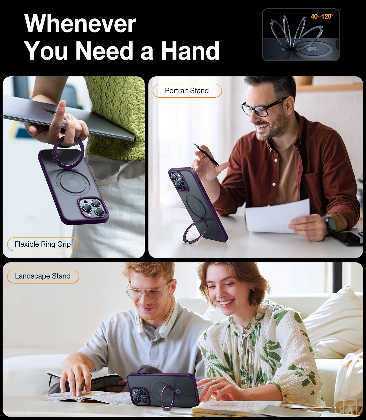 TORRAS Magnetic Ostand for iPhone 15 Pro Max Case 6.7 inch, [Mil-Grade Drop Tested][Compatible with MagSafe][Built in Kickstand] Translucent Slim Back Soft Edge, Ostand Matte, Frost Purple
