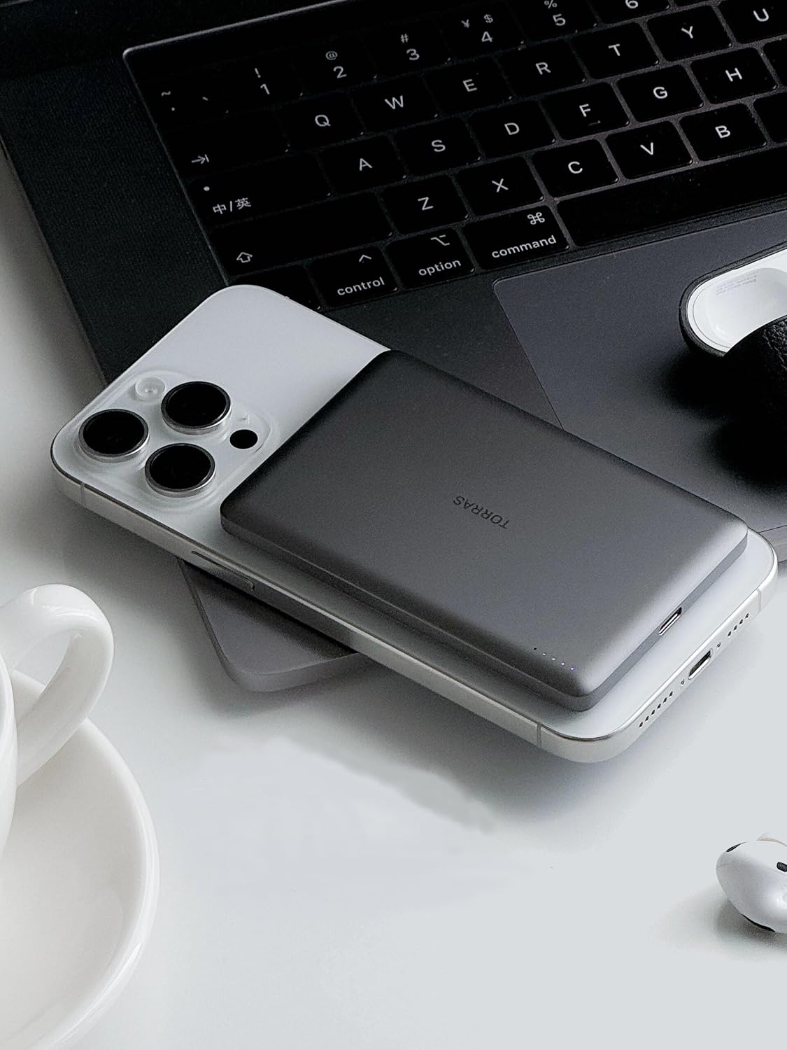 TORRAS MiniMag Power Bank, Ultra Slim 5,000mAh Wireless Portable Charger with USB-C Cable, Fast Charging Magnetic Battery Pack, Magsafe-Compatible Charger for iPhone 16/15/14/13/12, Glacier Gray