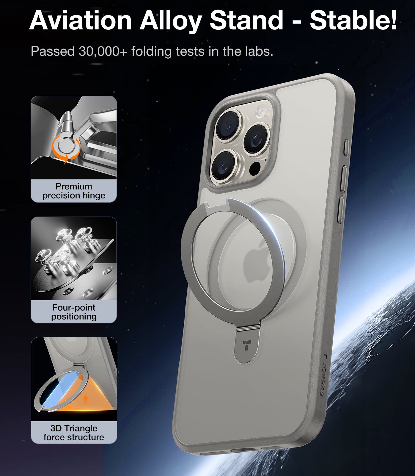 جراب TORRAS مغناطيسي لهاتف iPhone 16 Pro Max مع حامل، حامل مدمج متوافق مع MagSafe، تم اختباره ضد السقوط بدرجة عسكرية، حماية، جراب هاتف شفاف رفيع لهاتف iPhone 16 Pro Max 6.9 بوصة 2024، رمادي تيتانيوم طبيعي 