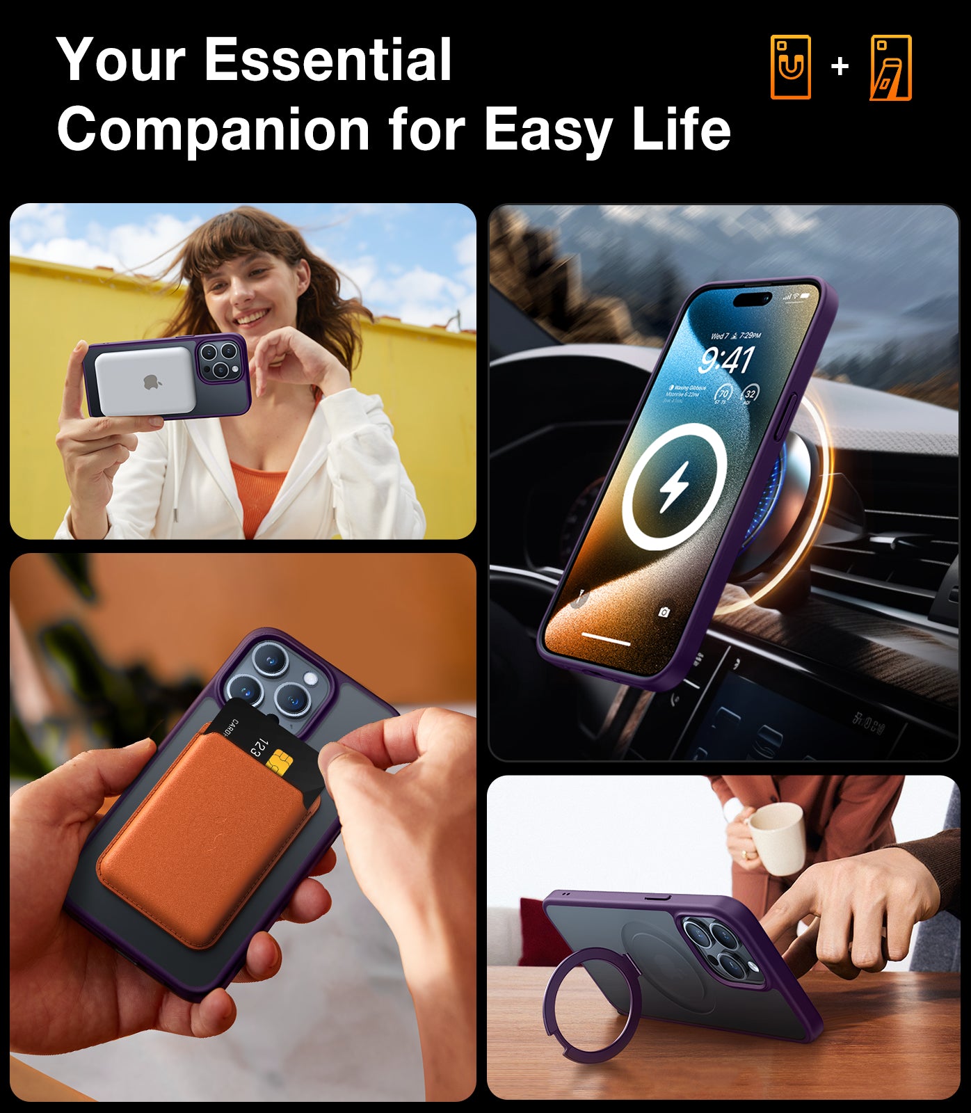 TORRAS Magnetic Ostand for iPhone 15 Pro Max Case 6.7 inch, [Mil-Grade Drop Tested][Compatible with MagSafe][Built in Kickstand] Translucent Slim Back Soft Edge, Ostand Matte, Frost Purple