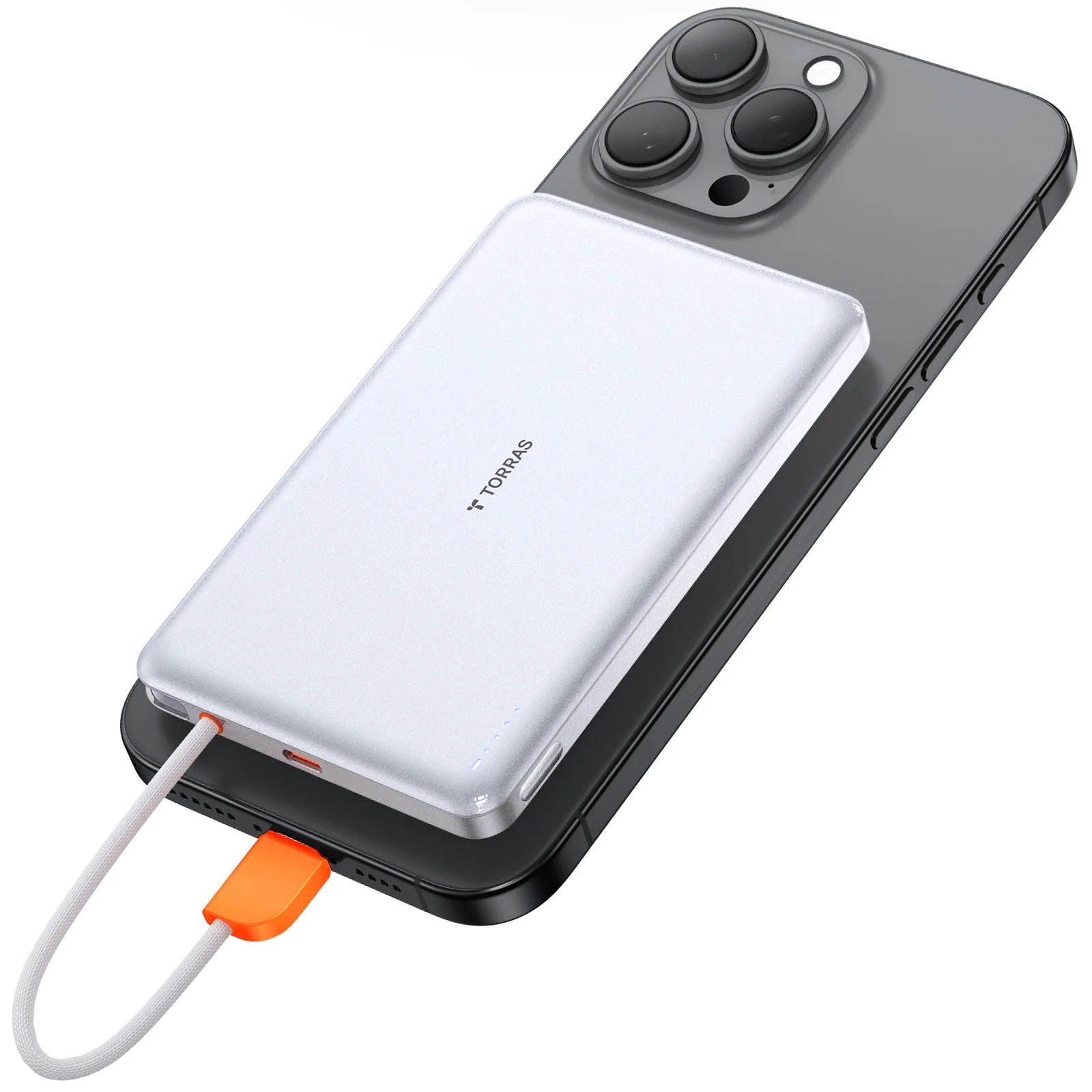 TORRAS PebbleLink Power Bank with Built-in USB-C Cable, Ultra-Slim 10,000mAh Portable Charger USB C, 22.5W Fast Charging Battery Pack for iPhone 16/15/Samsung S25 Ultra/Android, Glacier White (No-Wireless)