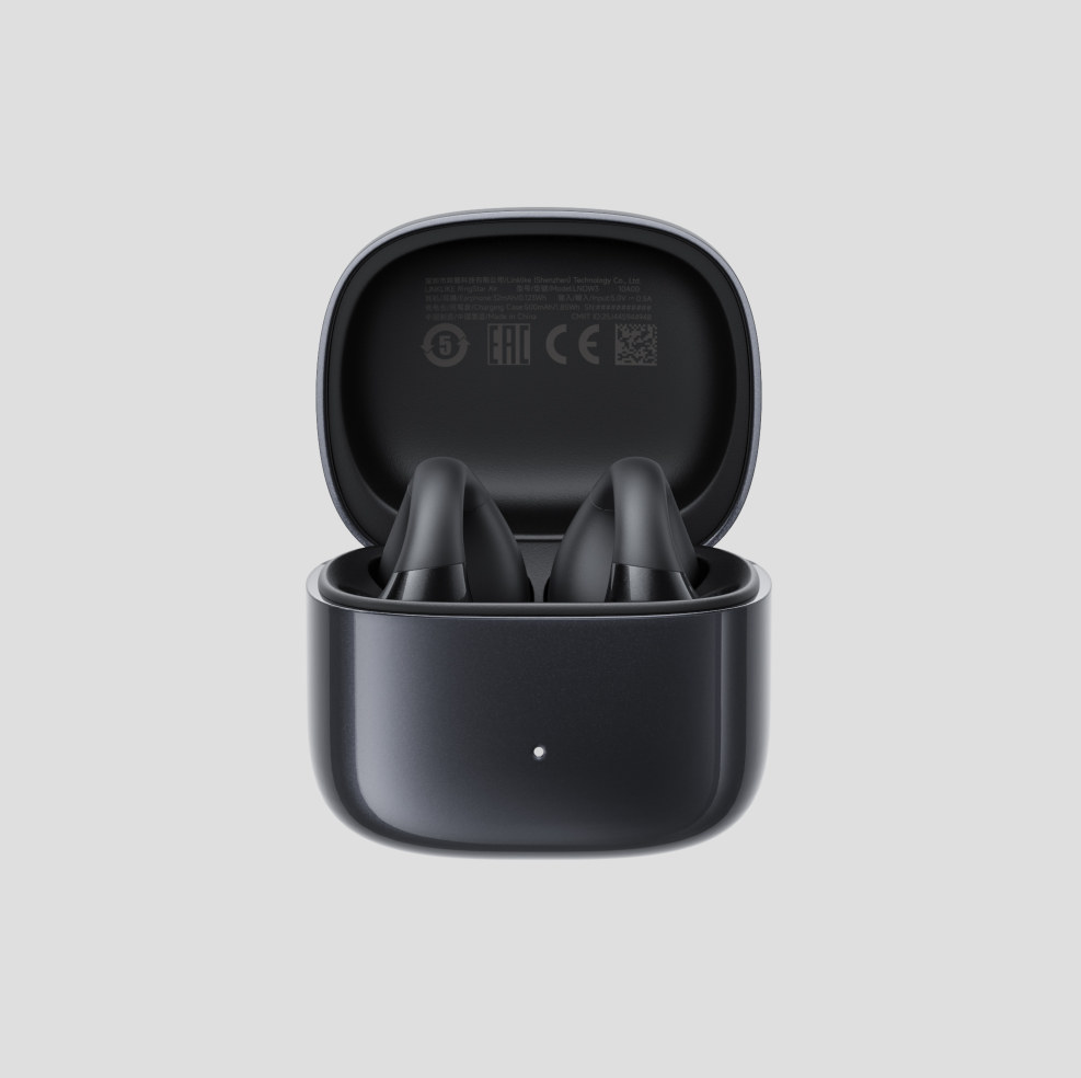 LINKLIKE RingStar Air Open-Ear Headphones – Lightweight Bluetooth 5.3 Earbuds with ENC Noise Reduction Microphone, 36H Playtime, Secure Fit for Sports, Running, Office & Daily Use – Black