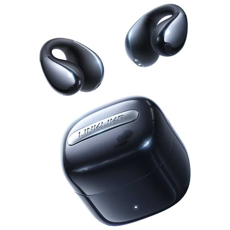 LINKLIKE RingStar Air Open-Ear Headphones – Lightweight Bluetooth 5.3 Earbuds with ENC Noise Reduction Microphone, 36H Playtime, Secure Fit for Sports, Running, Office & Daily Use – Black