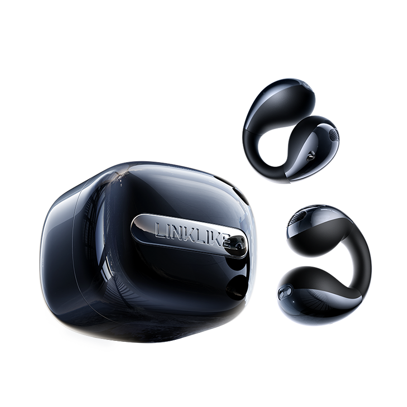 LINKLIKE RingStar Air Open-Ear Headphones – Lightweight Bluetooth 5.3 Earbuds with ENC Noise Reduction Microphone, 36H Playtime, Secure Fit for Sports, Running, Office & Daily Use – Black