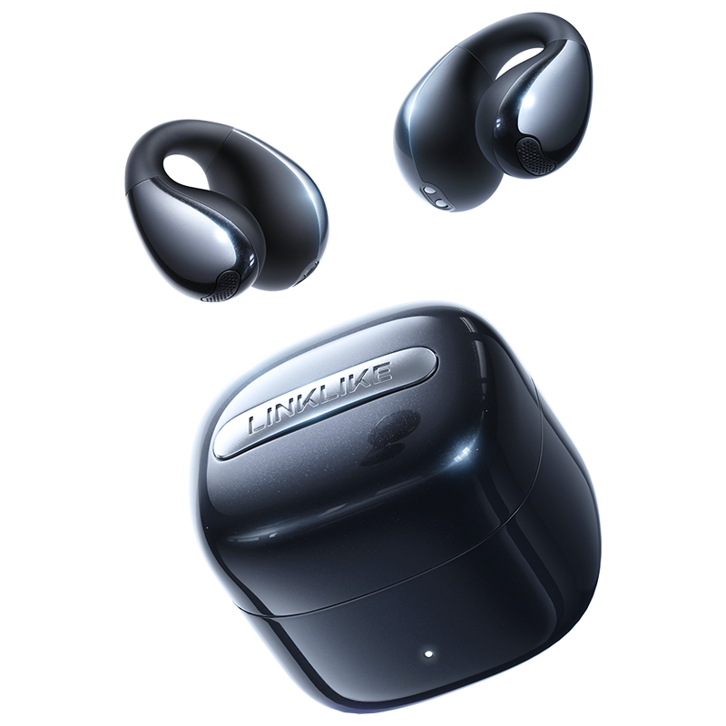 LINKLIKE RingStar Air Open-Ear Headphones – Lightweight Bluetooth 5.3 Earbuds with ENC Noise Reduction Microphone, 36H Playtime, Secure Fit for Sports, Running, Office & Daily Use – Black