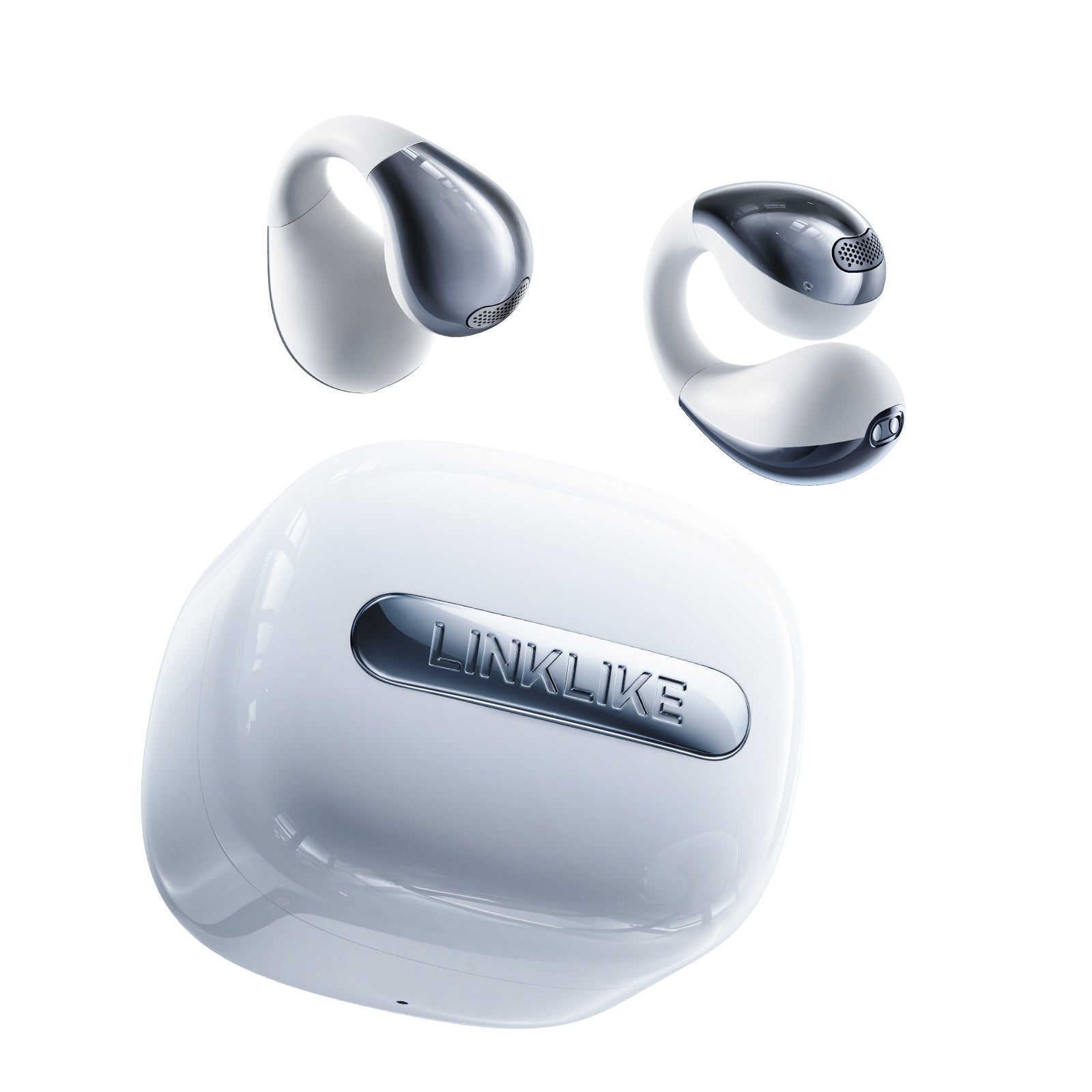 LINKLIKE RingStar Air Open-Ear Headphones – Lightweight Bluetooth 5.3 Earbuds with ENC Noise Reduction Microphone, 36H Playtime, Secure Fit for Sports, Running, Office & Daily Use – White