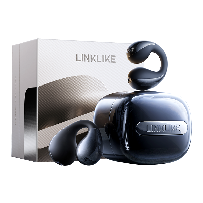 LINKLIKE RingStar Air Open-Ear Headphones – Lightweight Bluetooth 5.3 Earbuds with ENC Noise Reduction Microphone, 36H Playtime, Secure Fit for Sports, Running, Office & Daily Use – Black